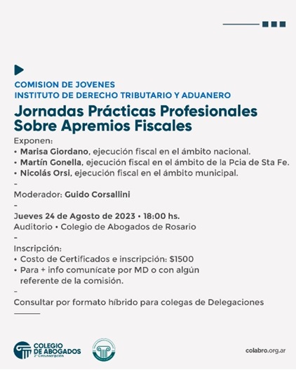 JORNADAS PRACTICAS PROFESIONALES SOBRE APREMIOS FISCALES - 24/08/2023